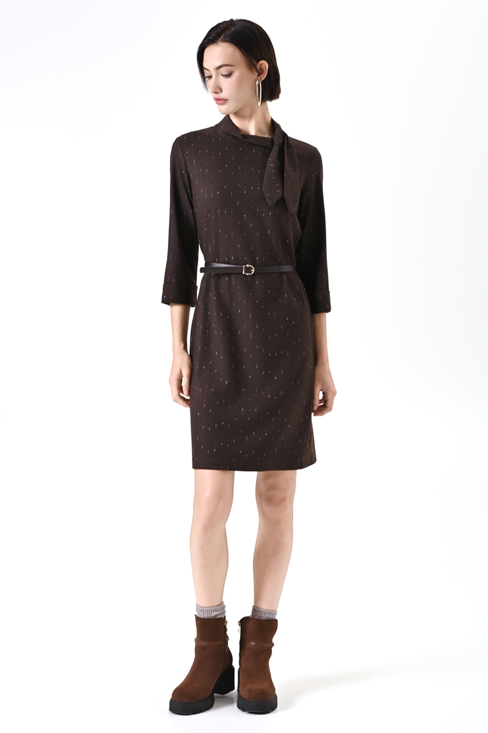 RINASCIMENTO Rinascimento Dress with belt in gold details BROWN