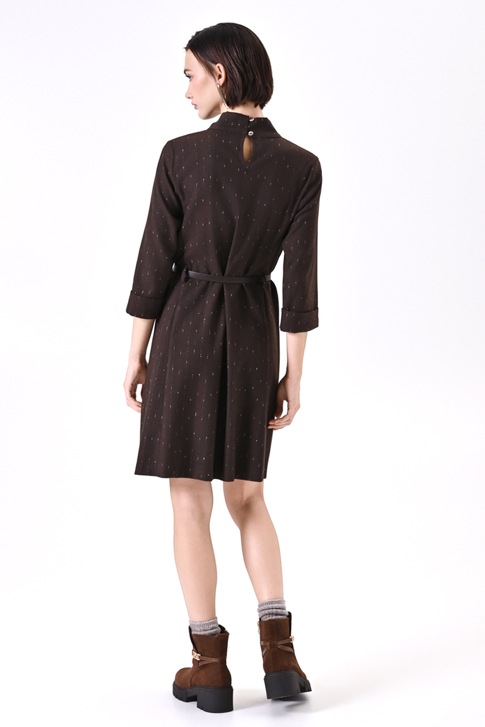 RINASCIMENTO Rinascimento Dress with belt in gold details BROWN