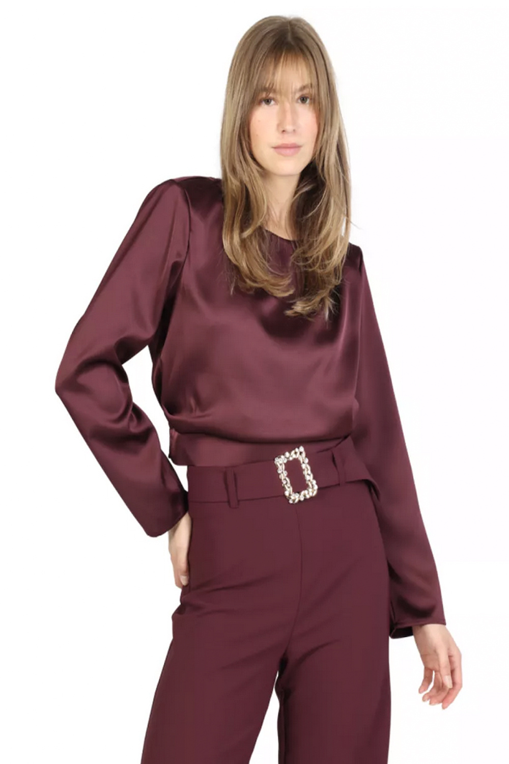 RINASCIMENTO Rinascimento blouse in satijn look BORDEAUXROOD