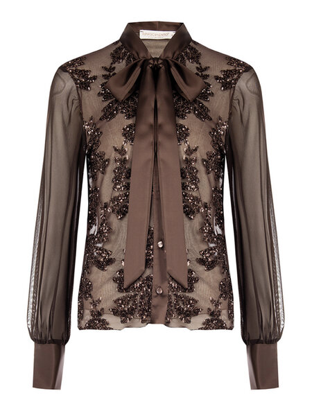 RINASCIMENTO Rinascimento Blouse with glitter sequins and bow BROWN