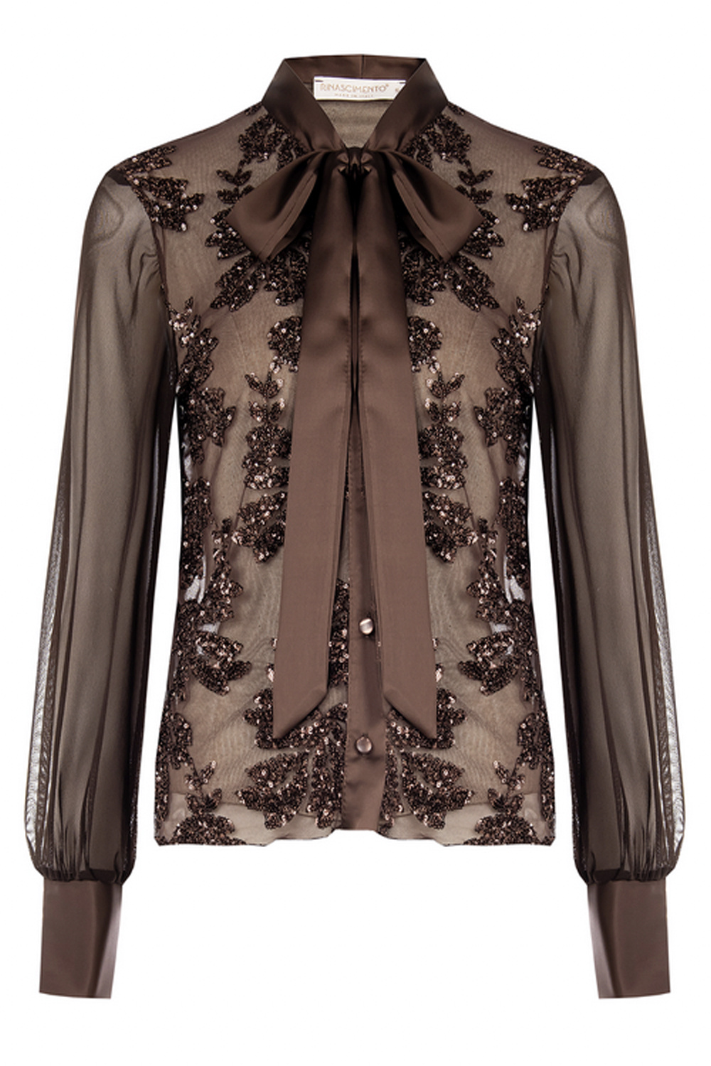 RINASCIMENTO Rinascimento Blouse met glitter pailletten en strik BRUIN