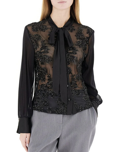 RINASCIMENTO Rinascimento Blouse met glitter pailletten en strik ZWART