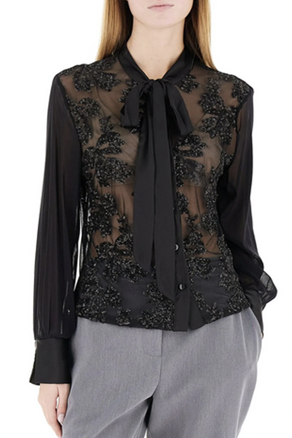 RINASCIMENTO Rinascimento Blouse met glitter pailletten en strik ZWART