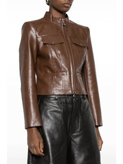 PATRIZIA PEPE Patrizia Pepe leather jacket with silver zipper Cognac BROWN