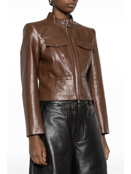 PATRIZIA PEPE Patrizia Pepe leather jacket with silver zipper Cognac BROWN