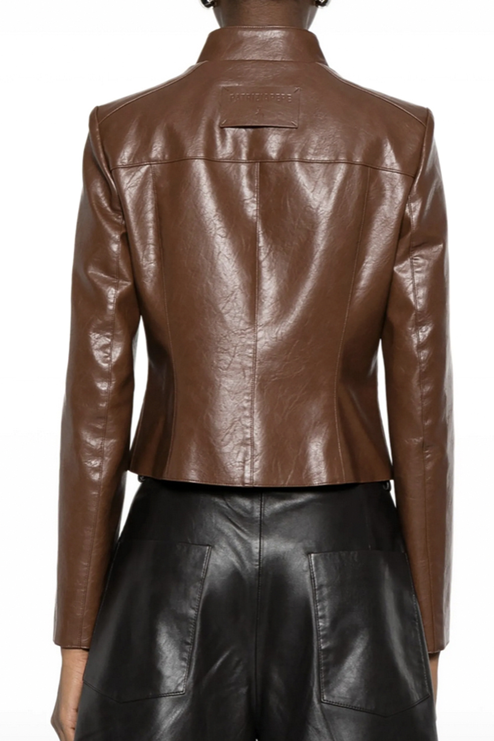 PATRIZIA PEPE Patrizia Pepe leer jasje met zilveren rits Cognac BRUIN