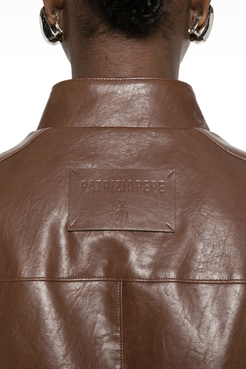 PATRIZIA PEPE Patrizia Pepe leer jasje met zilveren rits Cognac BRUIN