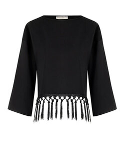 RINASCIMENTO Rinascimento Top with half-length sleeves and fringes BLACK