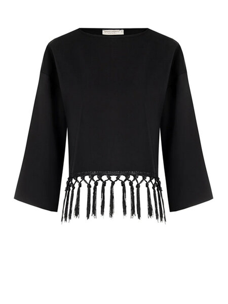 RINASCIMENTO Rinascimento Top with half-length sleeves and fringes BLACK
