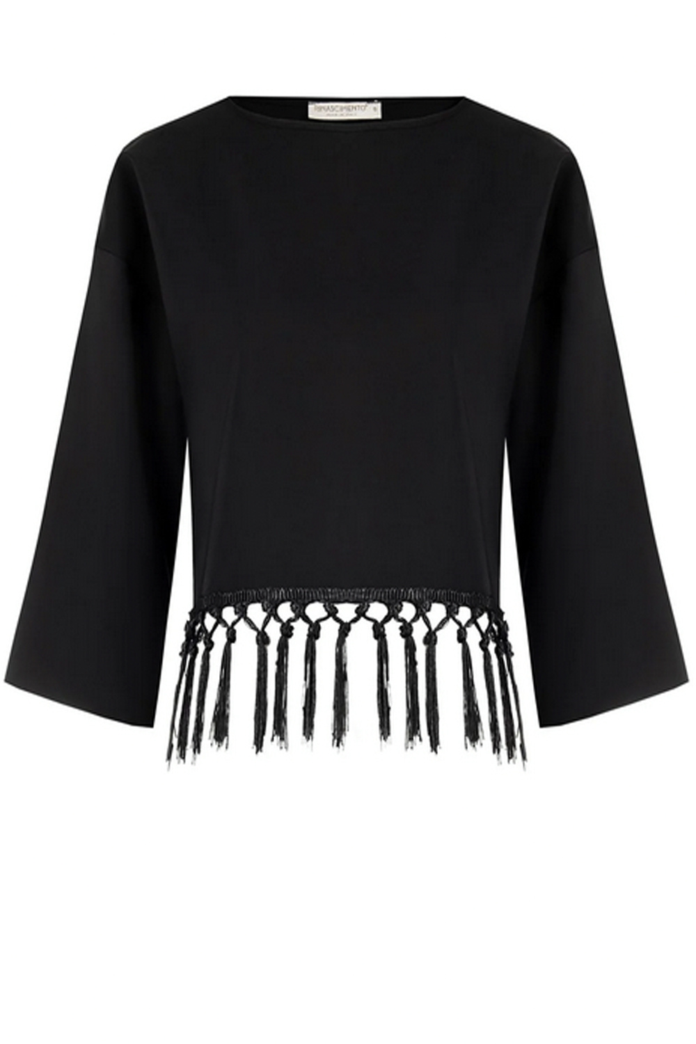 RINASCIMENTO Rinascimento Top met halflange mouwen en franjes ZWART