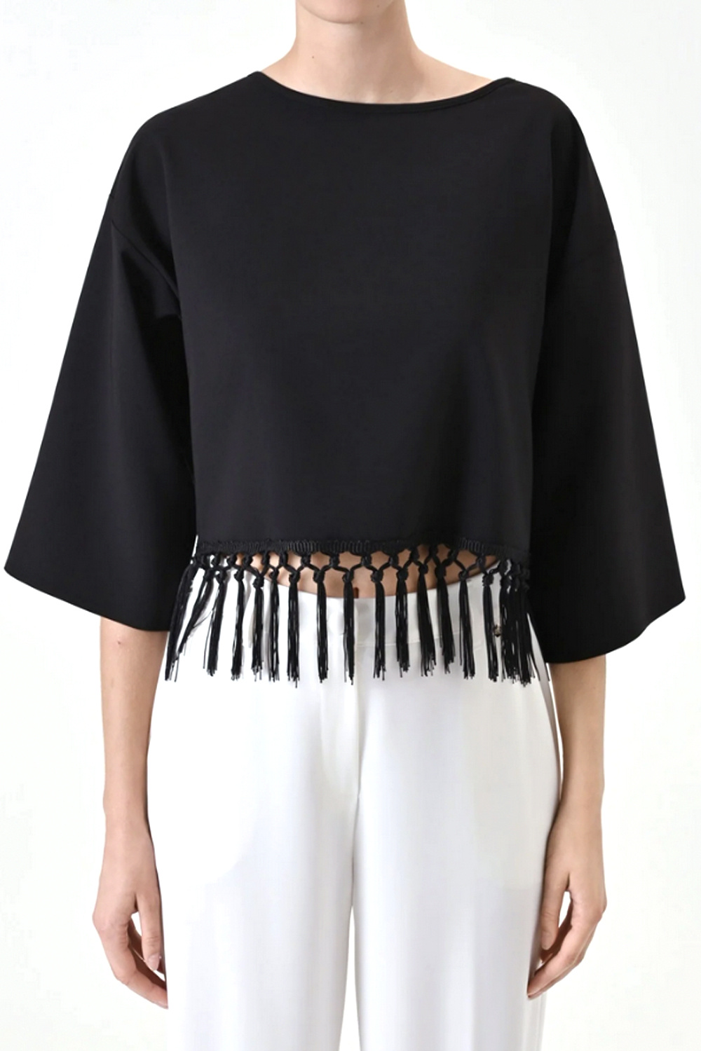 RINASCIMENTO Rinascimento Top met halflange mouwen en franjes ZWART