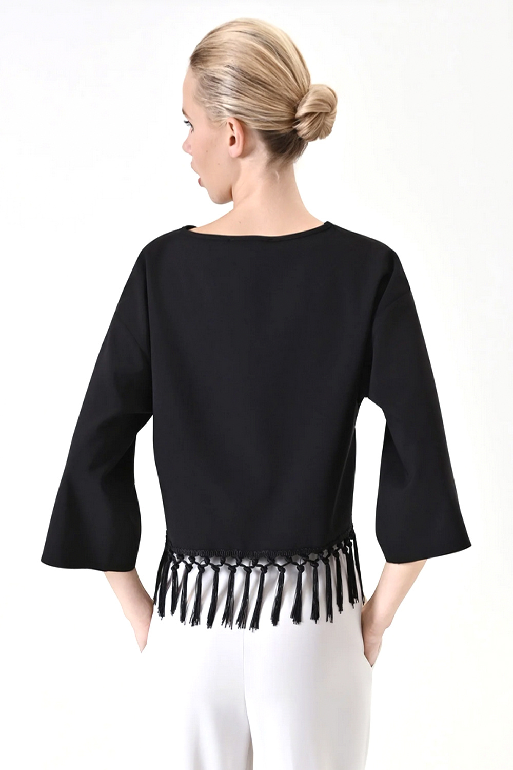 RINASCIMENTO Rinascimento Top met halflange mouwen en franjes ZWART