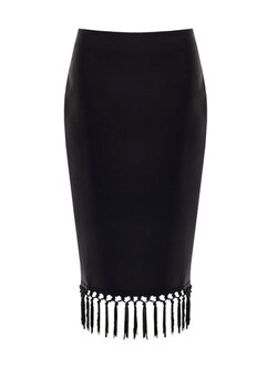 RINASCIMENTO Rinascimento tube skirt with elegant fringes BLACK