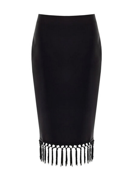 RINASCIMENTO Rinascimento tube skirt with elegant fringes BLACK