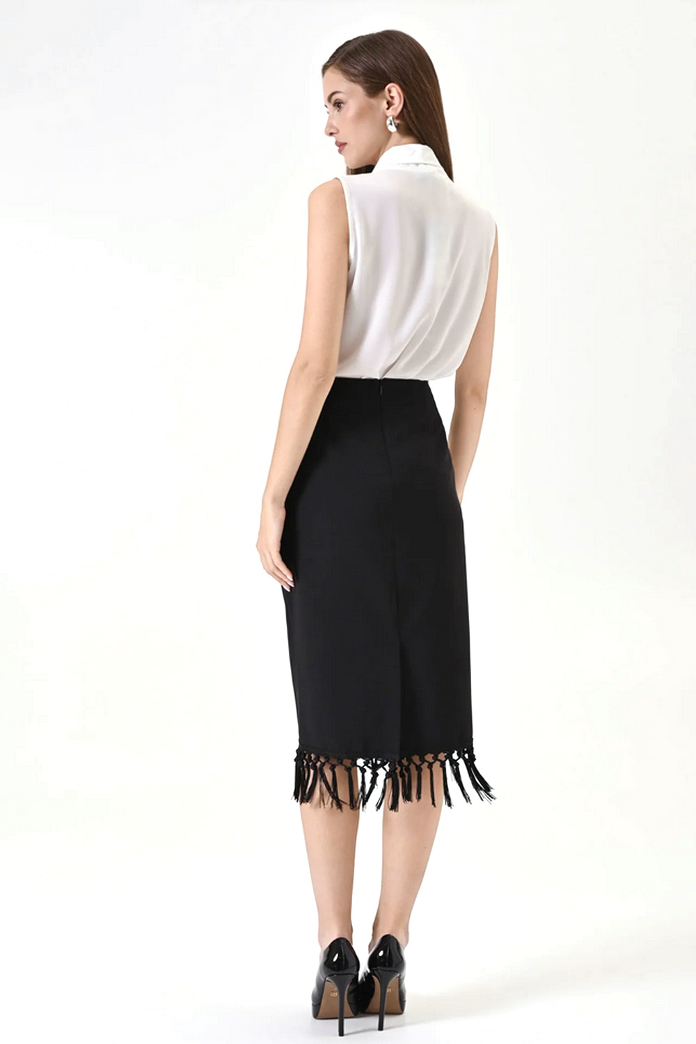 RINASCIMENTO Rinascimento koker Rok met sierlijke franjes ZWART