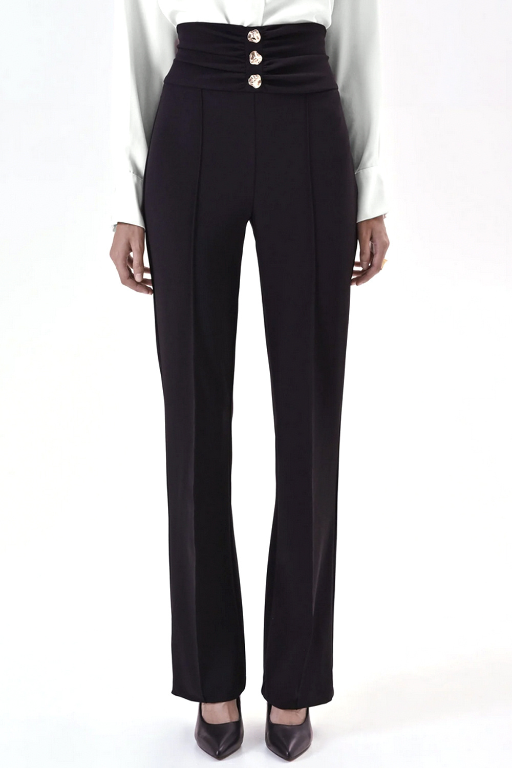 RINASCIMENTO Rinascimento Rechte pantalon met knopen aan voorzijde ZWART