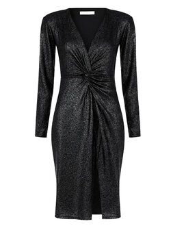 RINASCIMENTO Rinascimento Draped dress with V-neck in glitter fabric BLACK