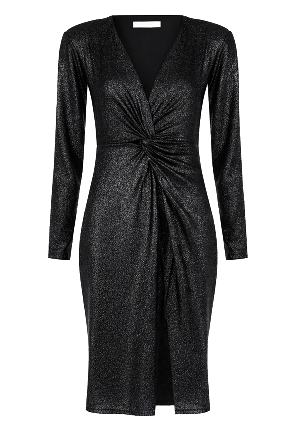 RINASCIMENTO Rinascimento Gedrappeerde jurk met v hals in glitter stof ZWART