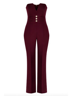 RINASCIMENTO Rinascimento Jumpsuit with gold button detail BORDEAUX RED