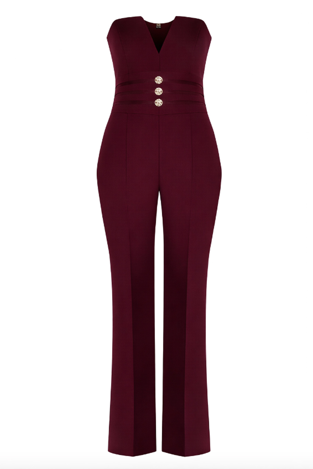 RINASCIMENTO Rinascimento Jumpsuit met gouden knopen detail BORDEAUXROOD