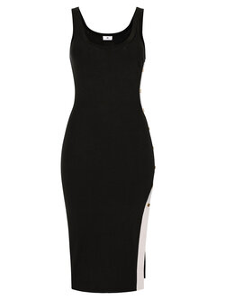 ELISABETTA FRANCHI Elisabetta Franchi lange jurk zonder mouw met witte zijbies ZWART