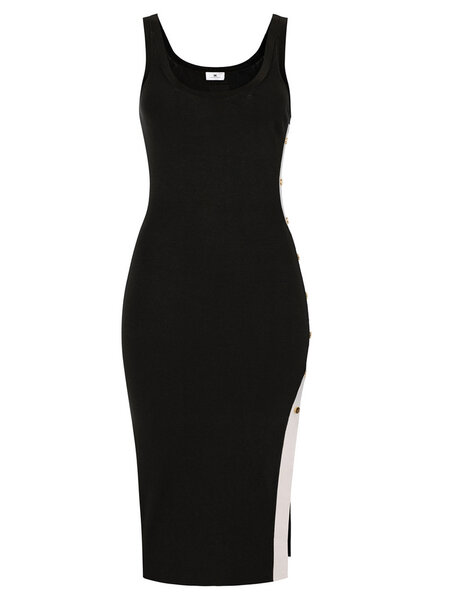 ELISABETTA FRANCHI Elisabetta Franchi lange jurk zonder mouw met witte zijbies ZWART