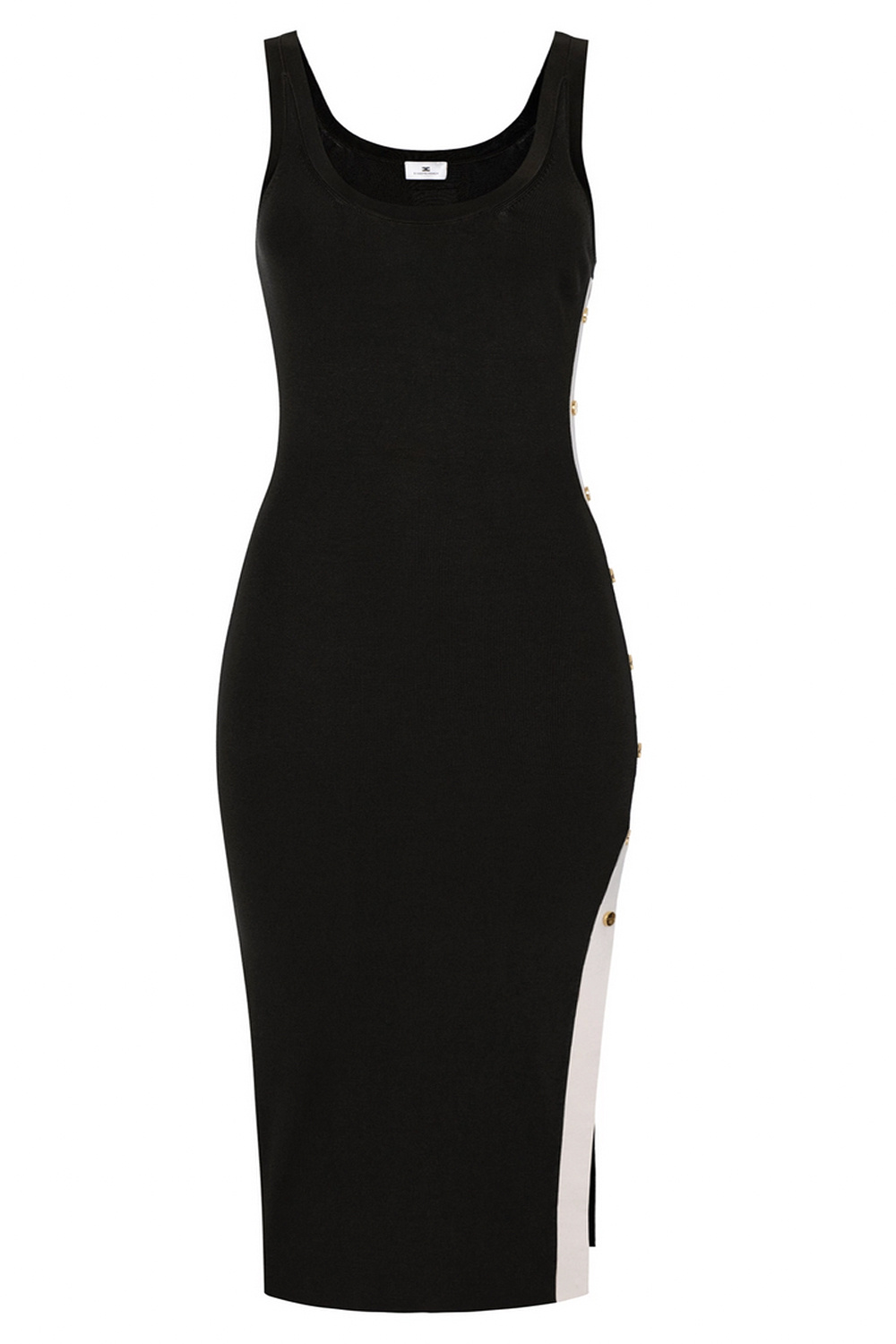 ELISABETTA FRANCHI Elisabetta Franchi long sleeveless dress with white side piping BLACK