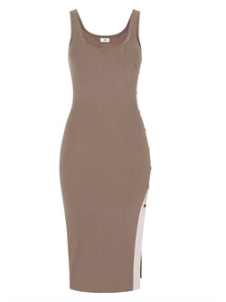 ELISABETTA FRANCHI Elisabetta Franchi long sleeveless dress with white side piping TAUPE / BEIGE