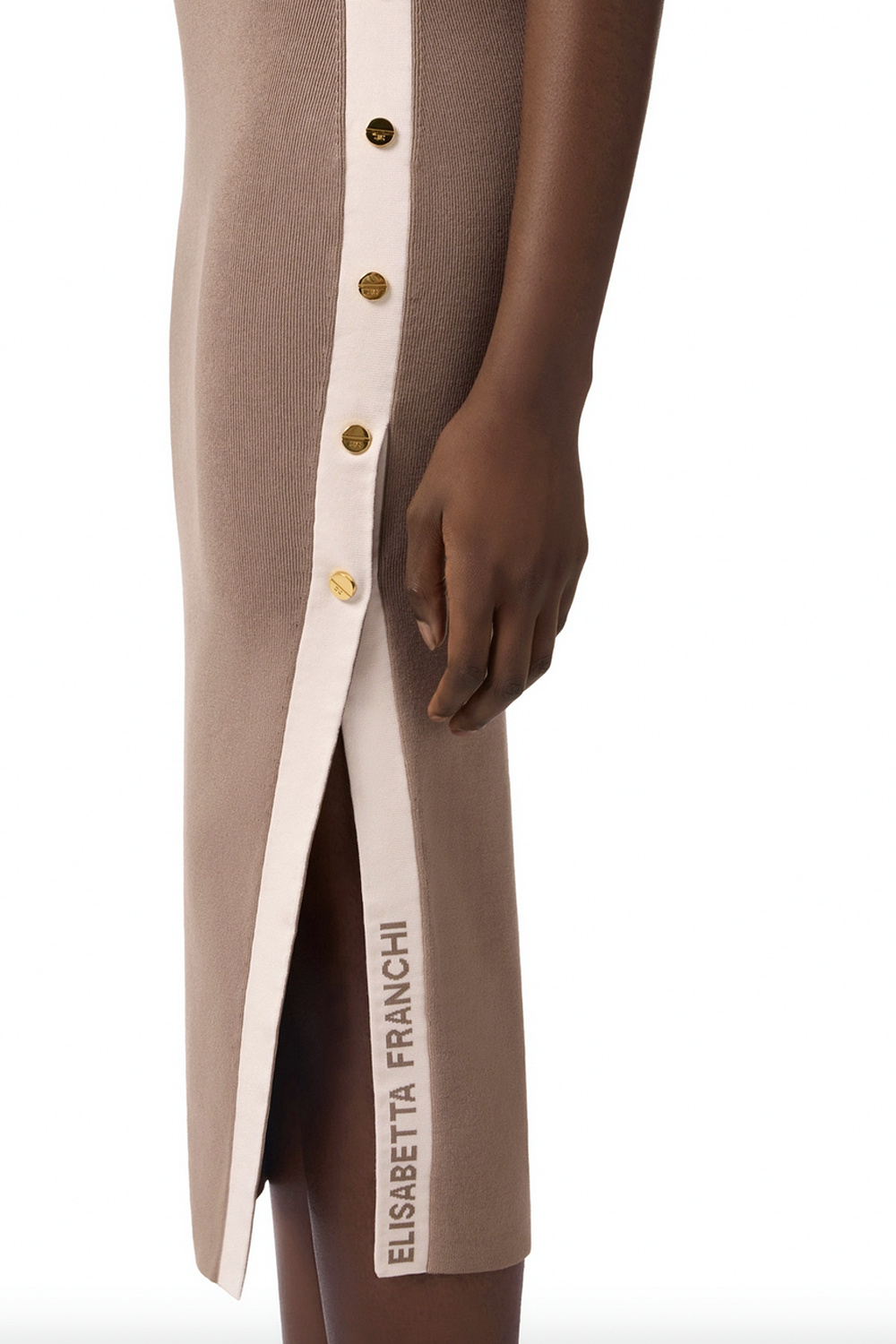 ELISABETTA FRANCHI Elisabetta Franchi long sleeveless dress with white side piping TAUPE / BEIGE