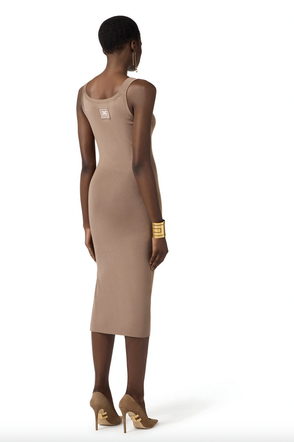 ELISABETTA FRANCHI Elisabetta Franchi long sleeveless dress with white side piping TAUPE / BEIGE