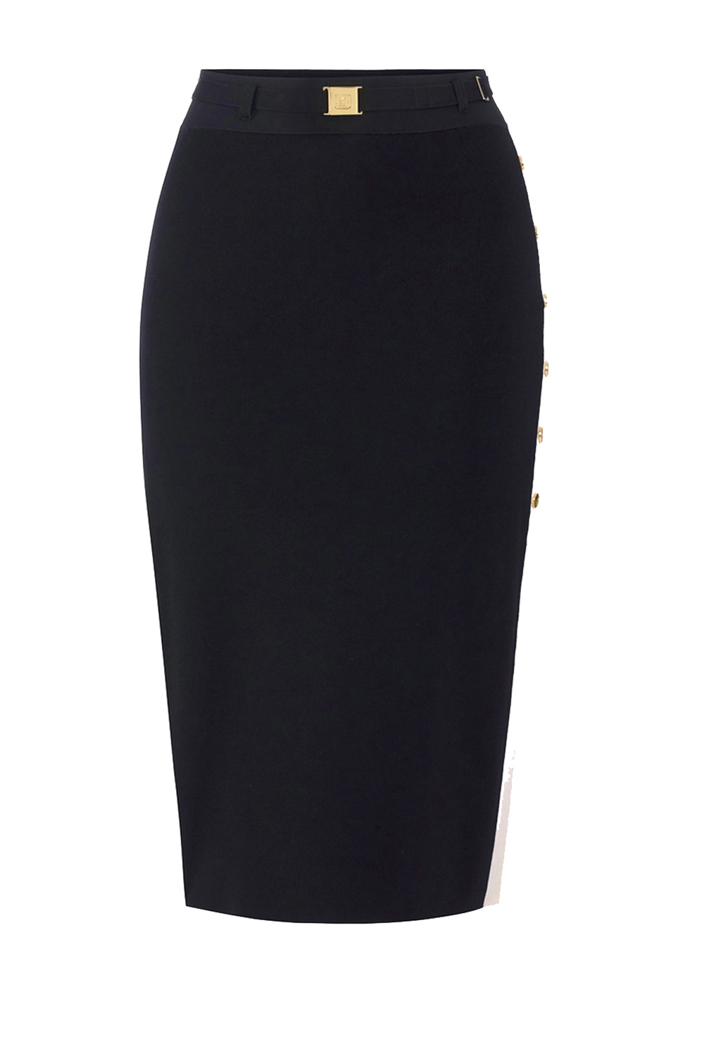 ELISABETTA FRANCHI Elisabetta Franchi long skirt with belt and white side piping BLACK