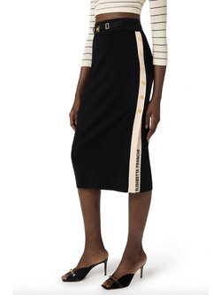 ELISABETTA FRANCHI Elisabetta Franchi long skirt with belt and white side piping BLACK