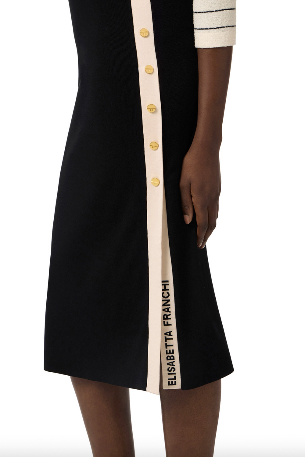 ELISABETTA FRANCHI Elisabetta Franchi long skirt with belt and white side piping BLACK