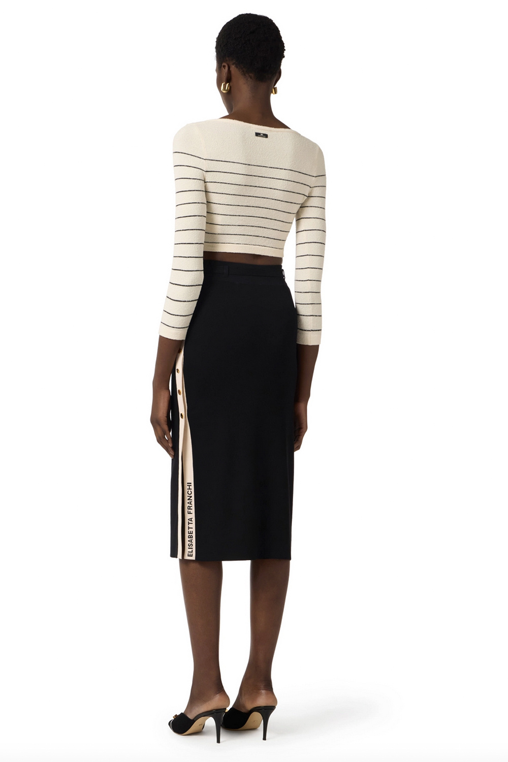 ELISABETTA FRANCHI Elisabetta Franchi long skirt with belt and white side piping BLACK