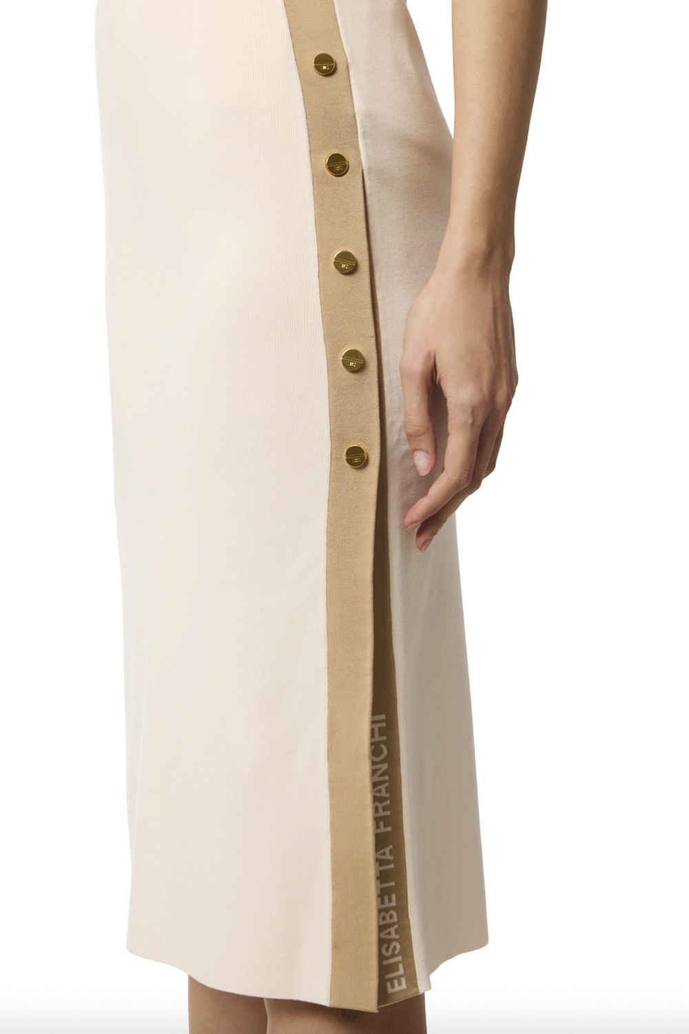 ELISABETTA FRANCHI Elisabetta Franchi long skirt with belt and white side piping TAUPE / BEIGE