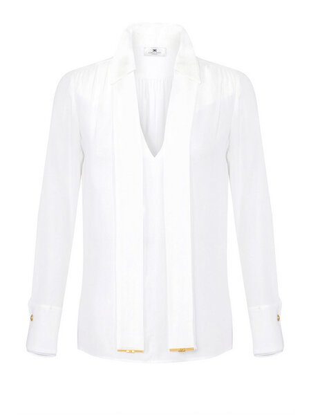 ELISABETTA FRANCHI Elisabetta Franchi V-neck blouse with belt WHITE