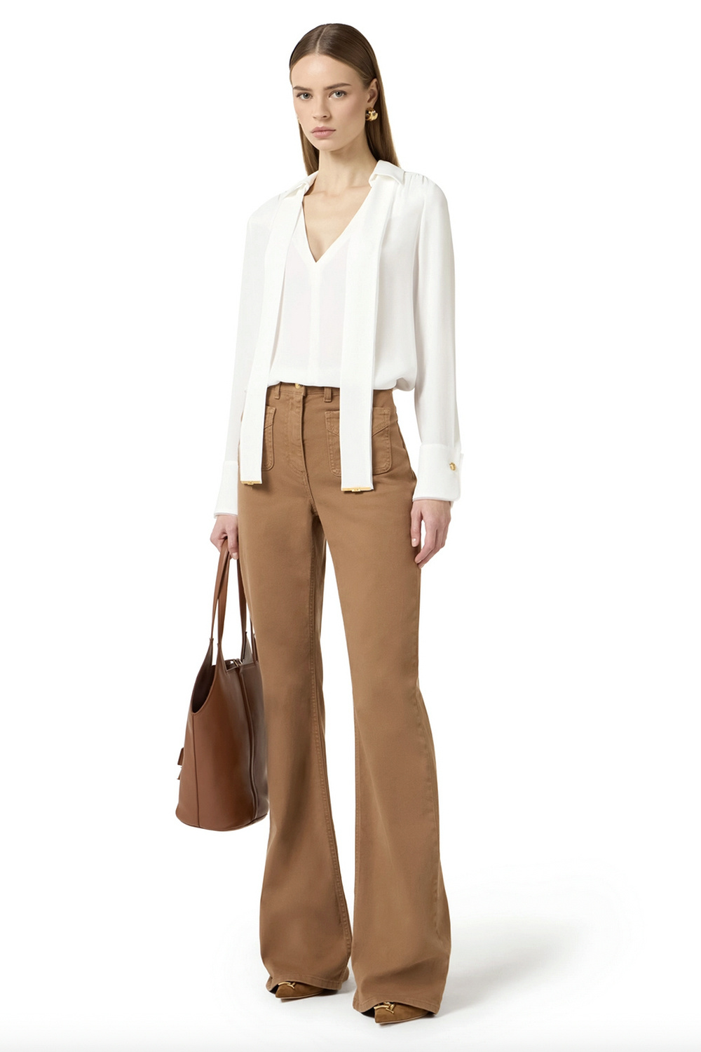ELISABETTA FRANCHI Elisabetta Franchi V-neck blouse with belt WHITE