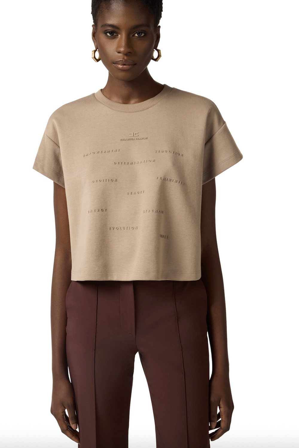 ELISABETTA FRANCHI Elisabetta Franchi T-shirt with lettering TAUPE / BEIGE