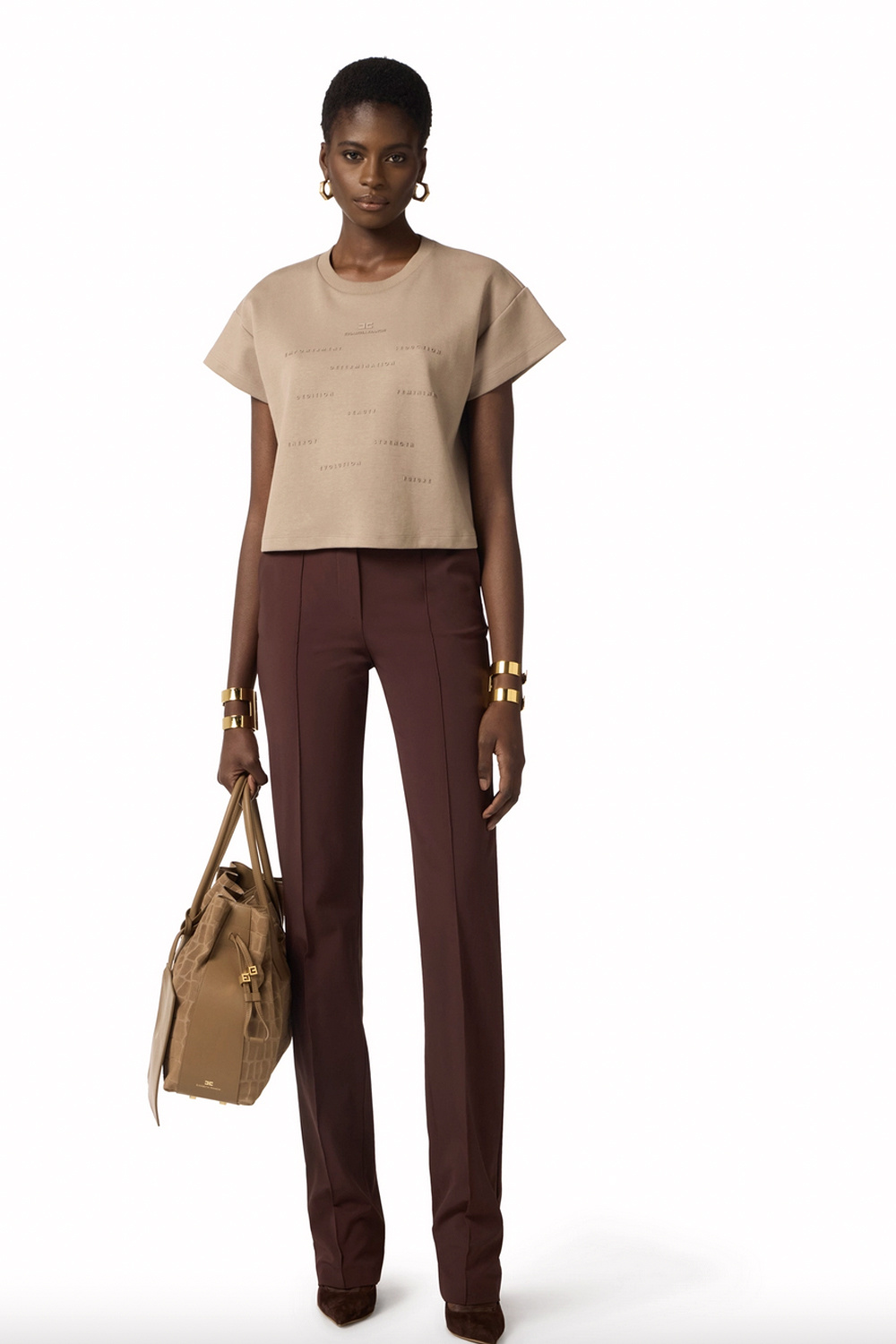 ELISABETTA FRANCHI Elisabetta Franchi T-shirt with lettering TAUPE / BEIGE