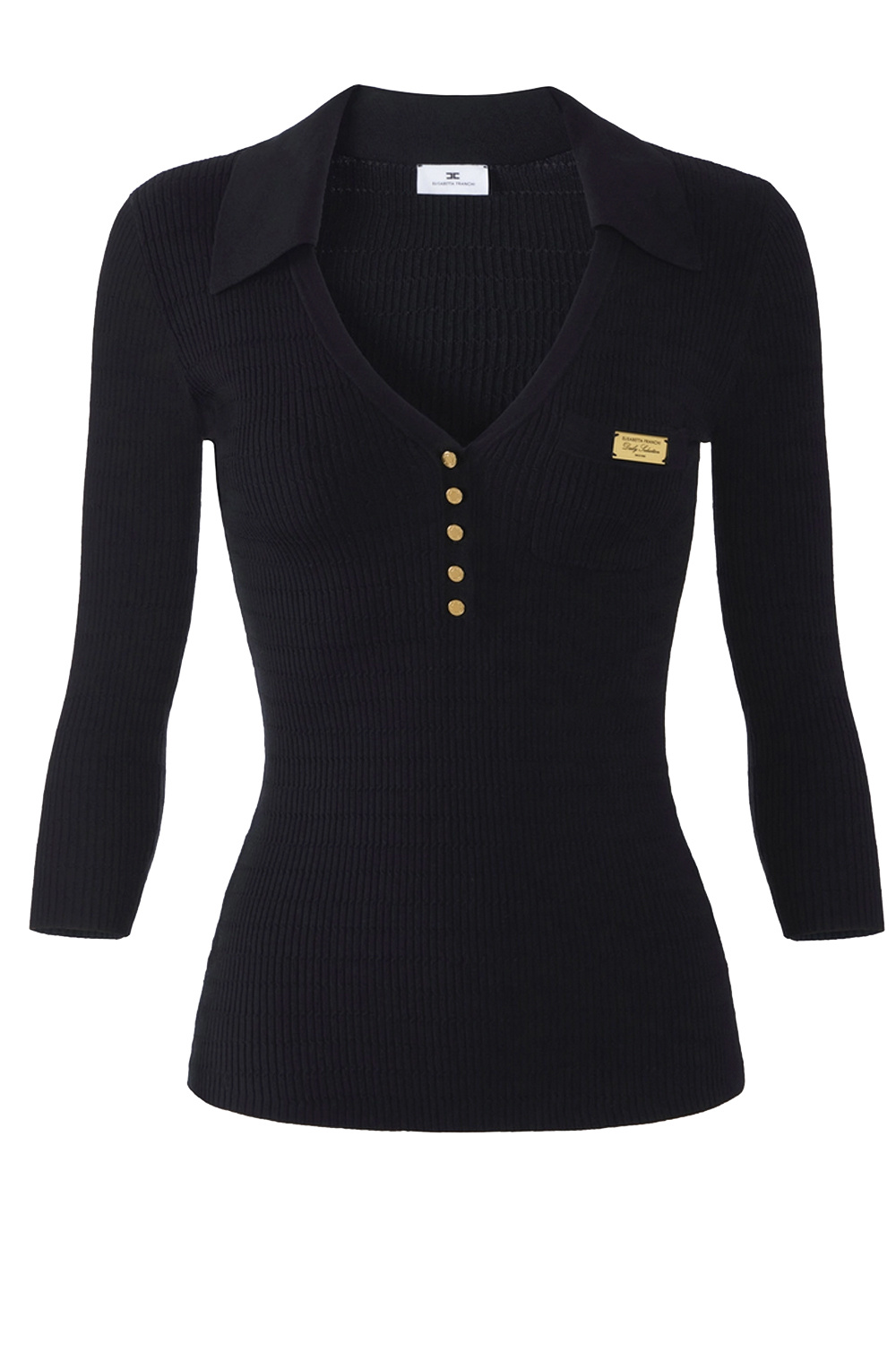ELISABETTA FRANCHI Elisabetta Franchi top with 3/4 sleeves and V-neck BLACK