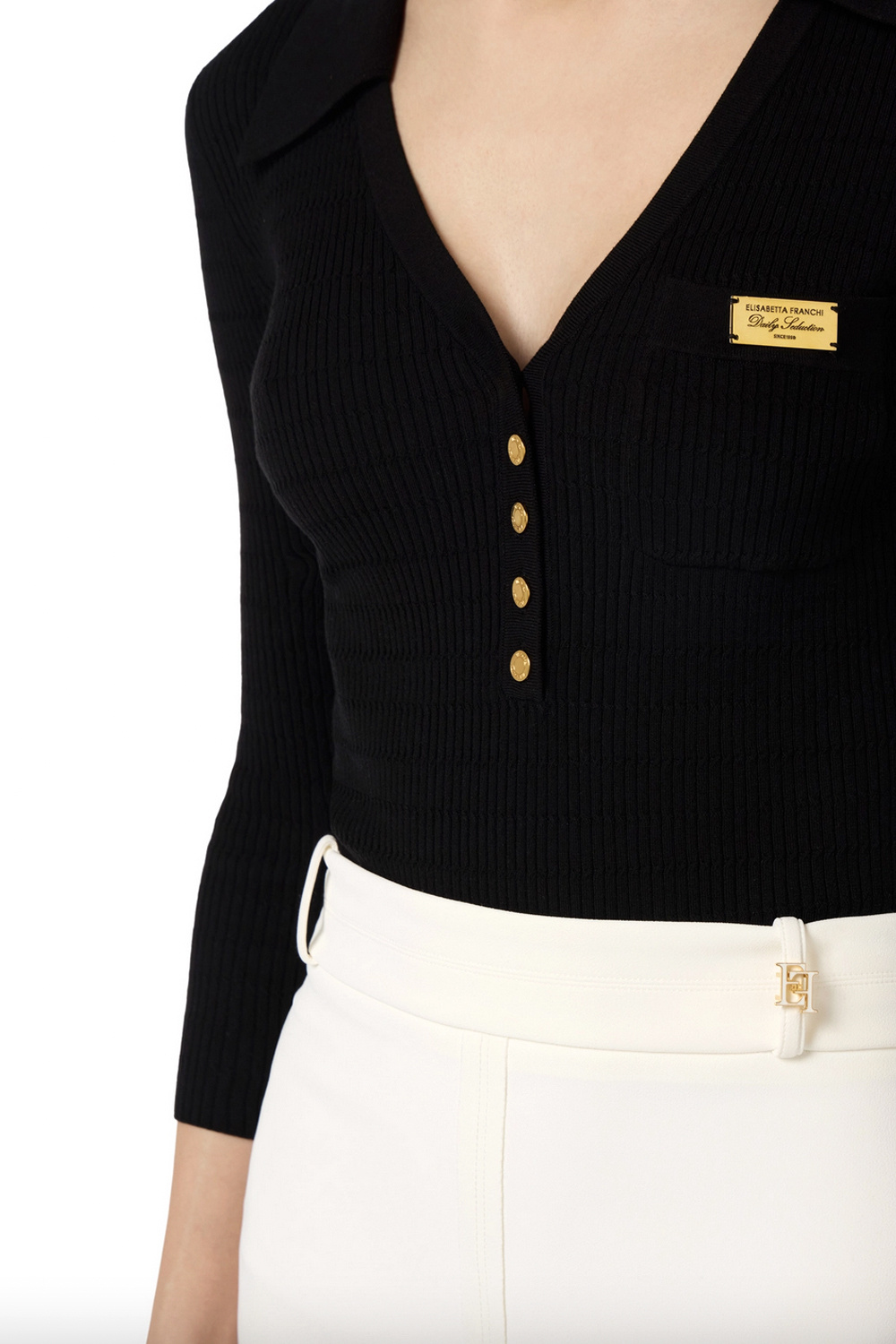 ELISABETTA FRANCHI Elisabetta Franchi top with 3/4 sleeves and V-neck BLACK