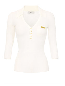 ELISABETTA FRANCHI Elisabetta Franchi top 3/4 mouw met v hals WIT