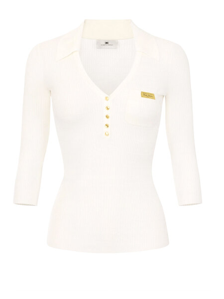 ELISABETTA FRANCHI Elisabetta Franchi top with 3/4 sleeves and V-neck WHITE