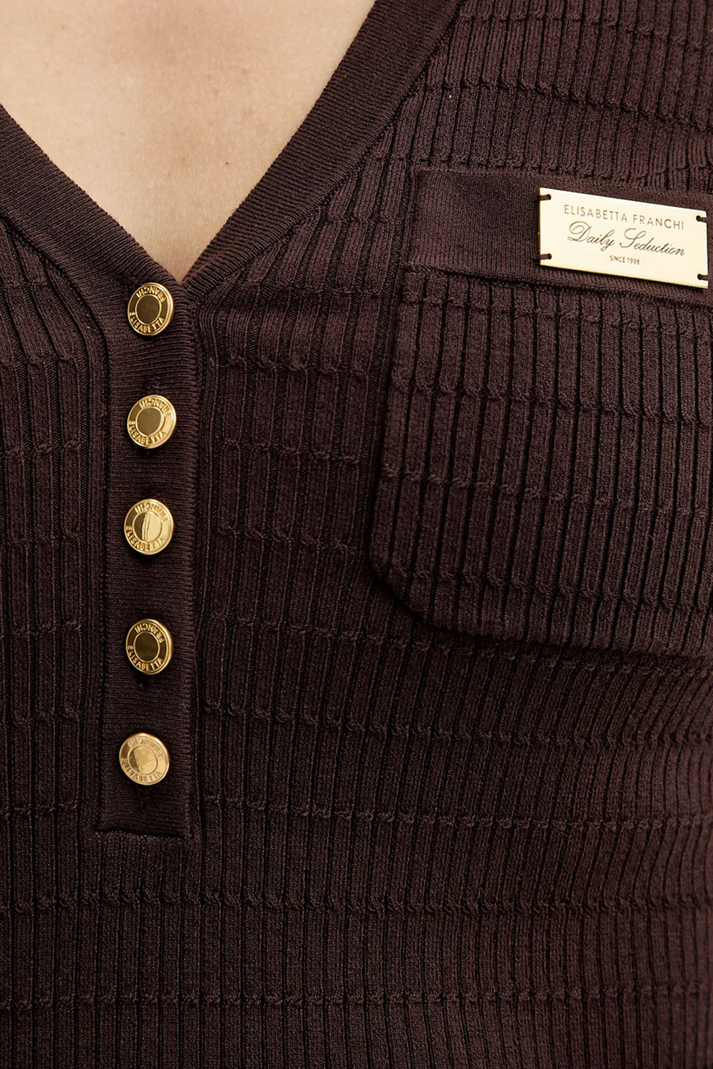 ELISABETTA FRANCHI Elisabetta Franchi top with 3/4 sleeves and V-neck BROWN