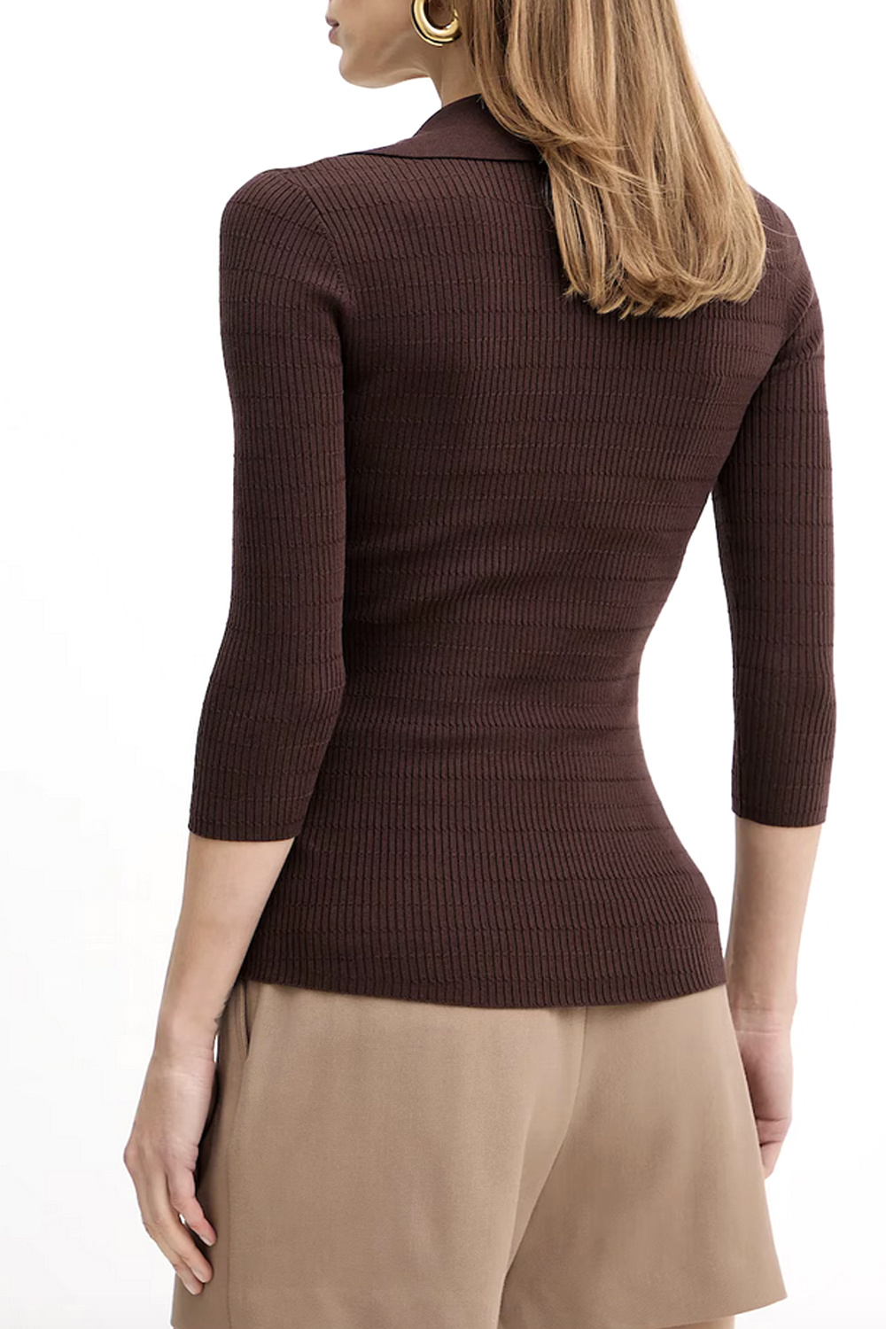 ELISABETTA FRANCHI Elisabetta Franchi top with 3/4 sleeves and V-neck BROWN