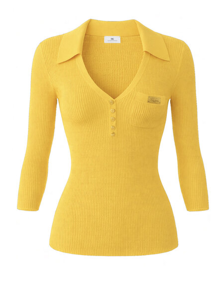 ELISABETTA FRANCHI Elisabetta Franchi top with 3/4 sleeves and V-neck Sun / ochre YELLOW