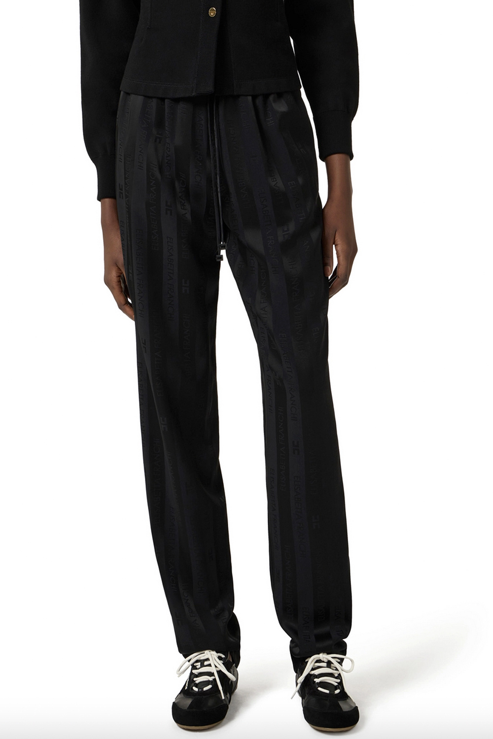 ELISABETTA FRANCHI Elisabetta Franchi satin trousers with elasticated waistband and subtle all-over logo BLACK