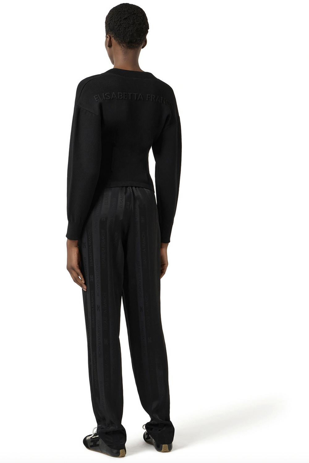 ELISABETTA FRANCHI Elisabetta Franchi satin trousers with elasticated waistband and subtle all-over logo BLACK
