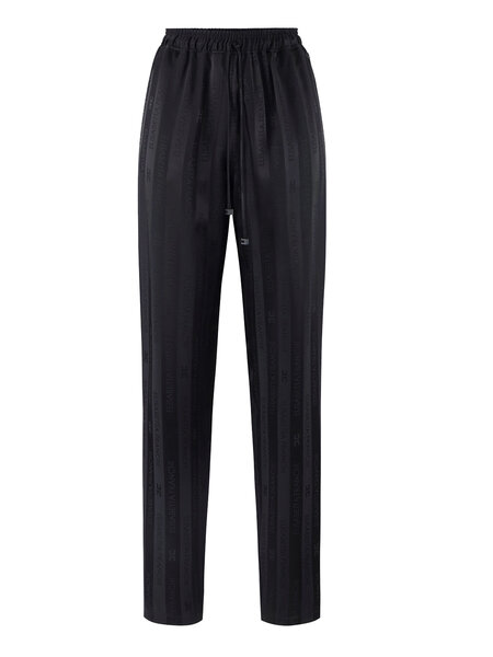 ELISABETTA FRANCHI Elisabetta Franchi satin trousers with elasticated waistband and subtle all-over logo BLACK