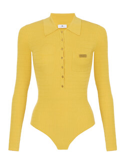 ELISABETTA FRANCHI Elisabetta Franchi body lange mouw met goude knopen oker GEEL